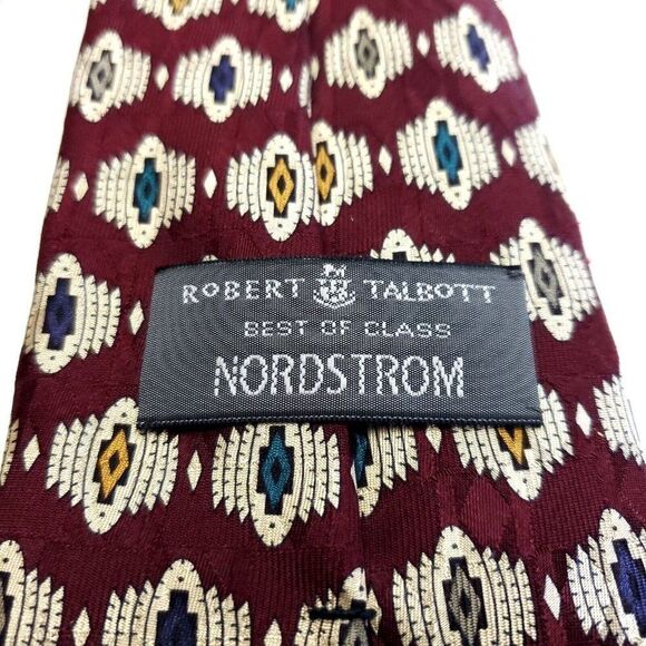 Robert Talbott Best Of Class Nordstrom Red‎ Geometric Print Short Silk Tie - Picture 3 of 7